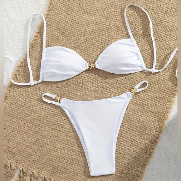 White with Gold Starfish accent Bikini Set - NWOT - Picture 3 of 7